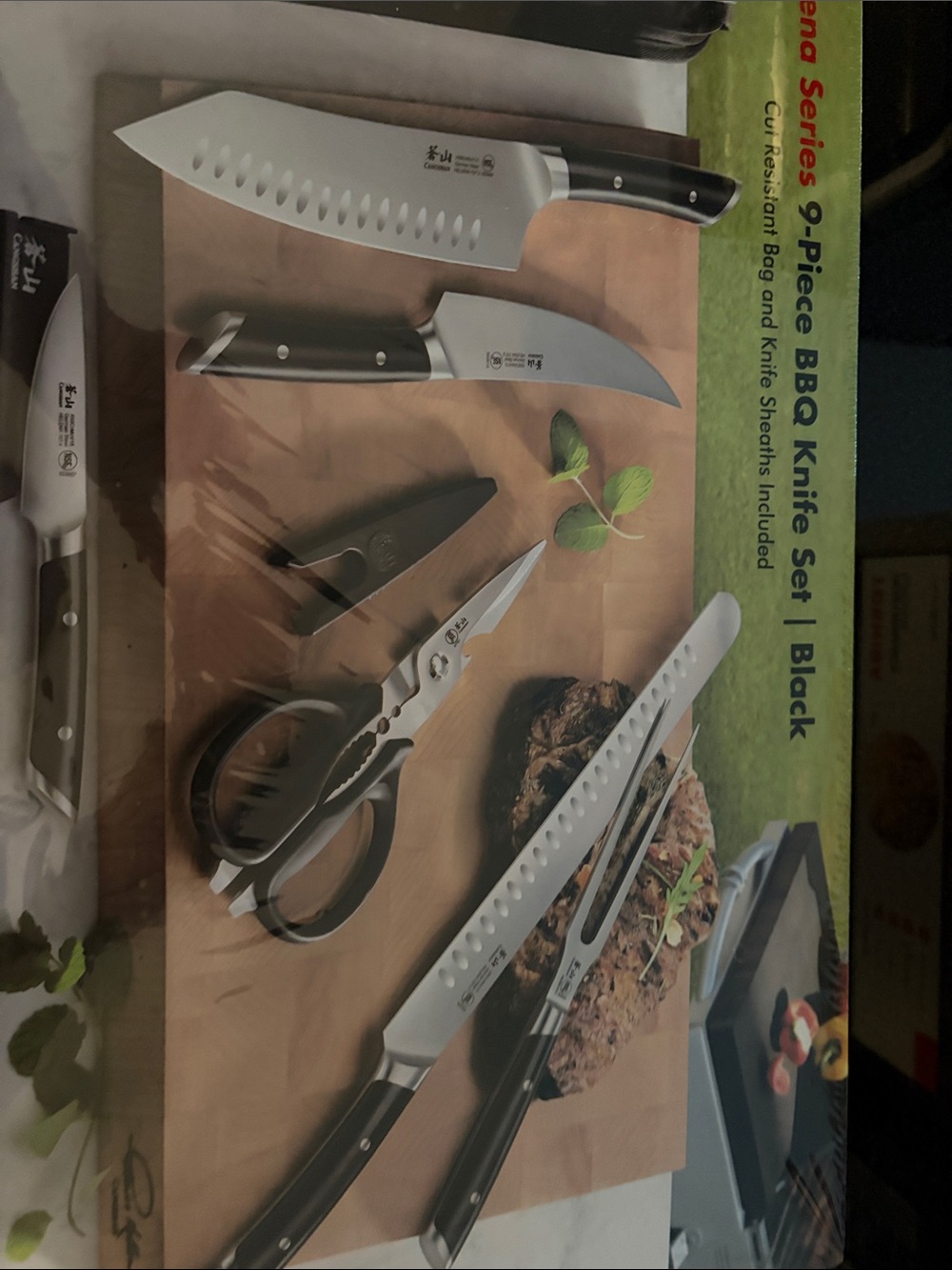 9-Piece BBQ Knife Set with Black Handles - Professional Grill & Kitchen Tools